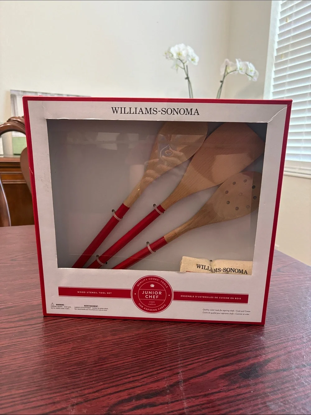 Williams-Sonoma Junior Chef Wooden Utensil Set - Red and Natural Bamboo